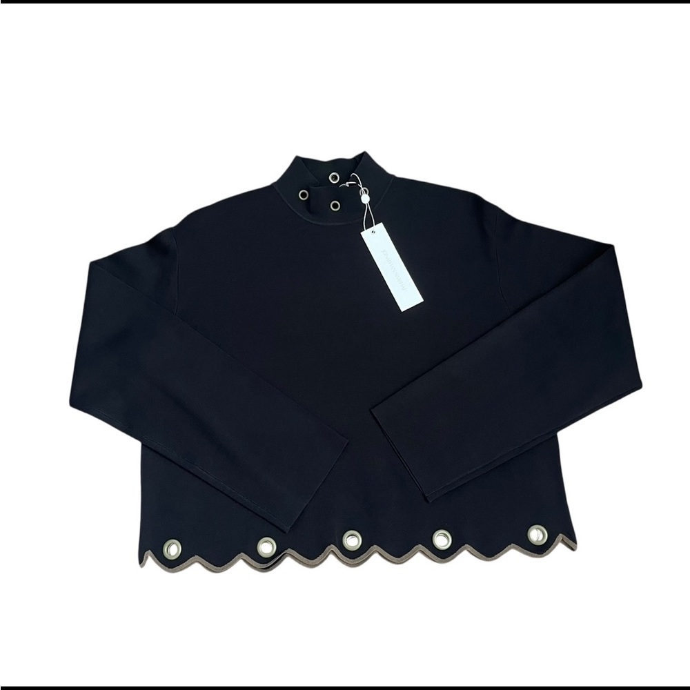 Jonathan Simkhai Mock Neck Grommet Scallop Hem Knit Top Black Size S - Picture 6 of 11